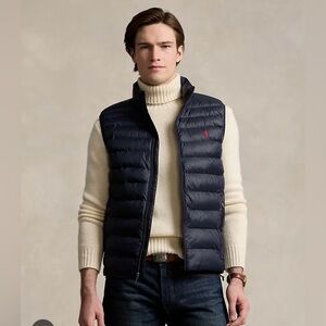 Polo by Ralph Lauren Navy Quilted Down puffer Vest with Red Pony, size L NWOT